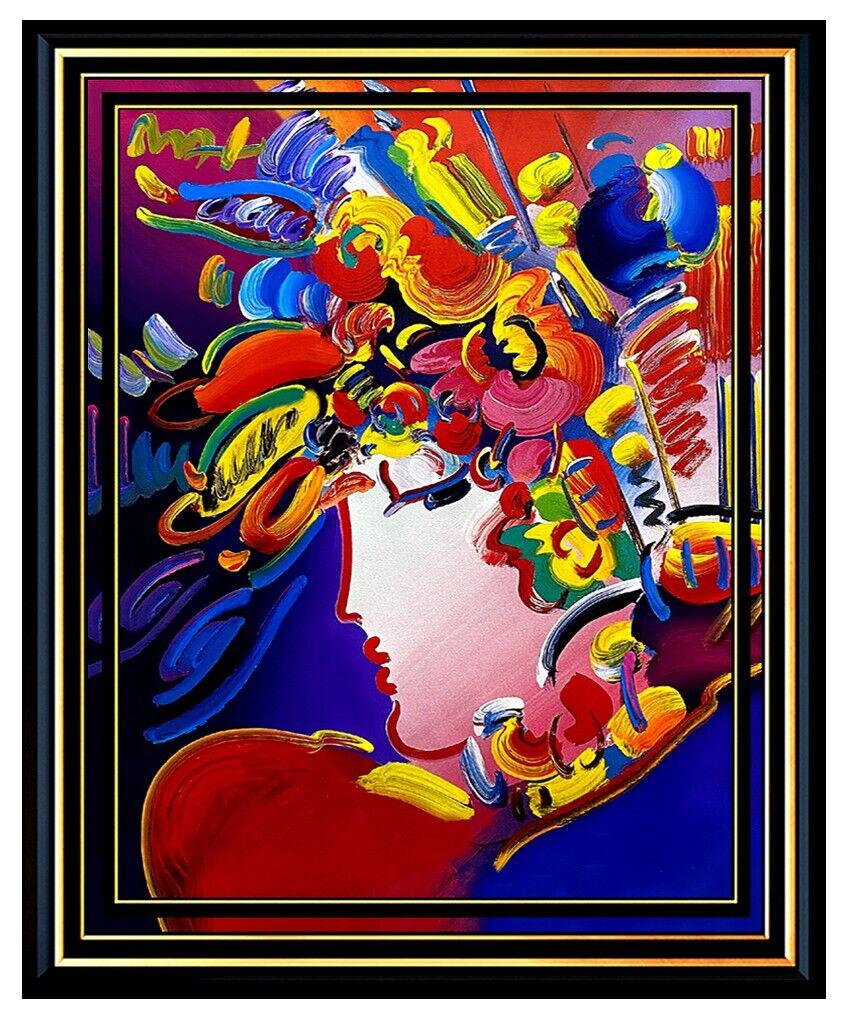 Peter Max Original Signed Painting Blushing Beauty Pop Art Acrylic Oil Large: This lot includes:Gallery COA & free domestic shipping (*insurance and international shipping for an additional charge)Artist: Peter MaxTitle: BLUSHING BEAUTYMedium: Acrylic paintingSize: 28" x 22"Fra