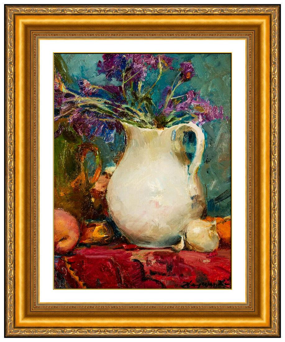 Wen Xin Zhang Original Painting On Board Signed Floral Still Life Framed Artwork (1 of 4)