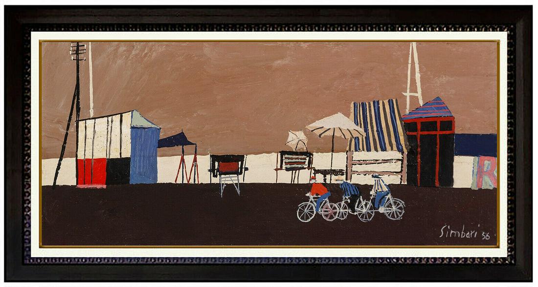 Nicola Simbari Original Oil Painting On Canvas Signed Beach Landscape Framed Art (1 of 4)