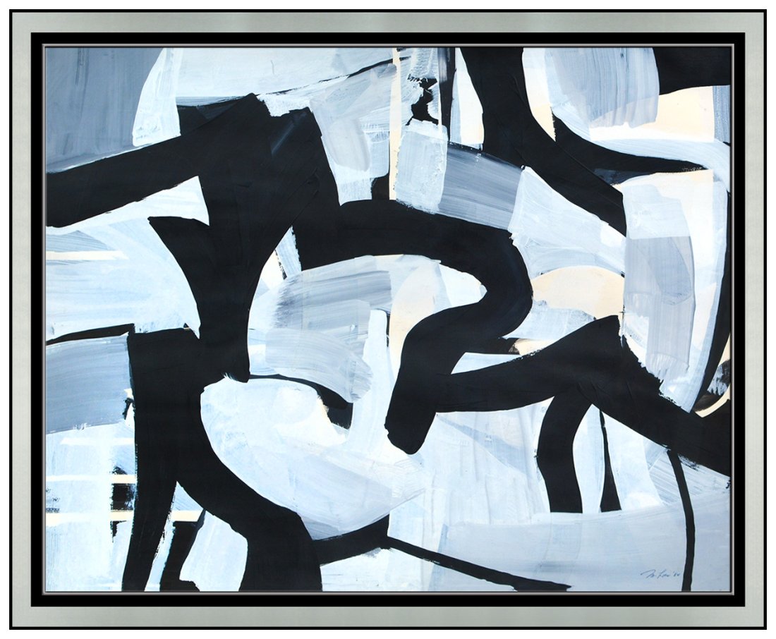 Michael Loew Original Acrylic Painting Signed Modern Artwork Framed: This lot includes:Gallery COA & free domestic shipping (*insurance and international shipping for an additional charge)Artist:Michael LoewTitle: Black, White and GreyMedium: Original Acrylic Painting