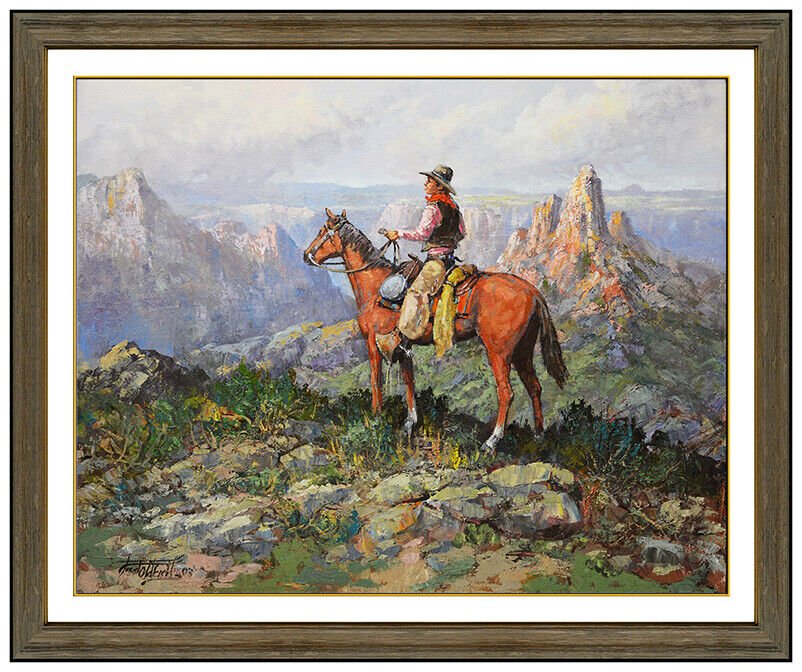 Fred Oldfield Large Original Oil Painting On Canvas Cowboy Horse Western Signed (1 of 5)