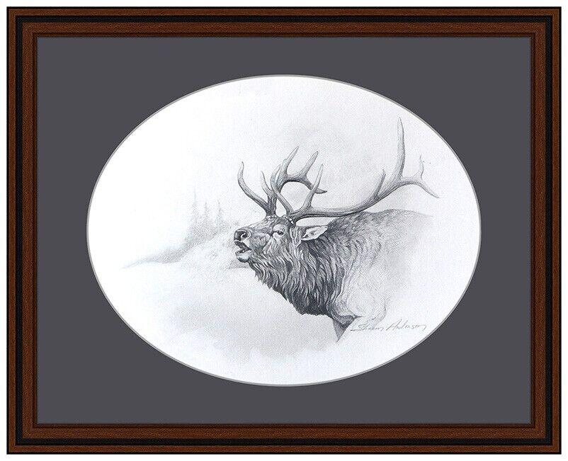 Sharon Anderson Original Drawing Signed Wildlife Elk Nature Signed Framed Art (1 of 4)