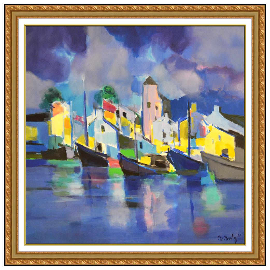 Marcel Mouly Large Original Acrylic Painting On Canvas Boat Seascape Framed Artwork (1 of 7)
