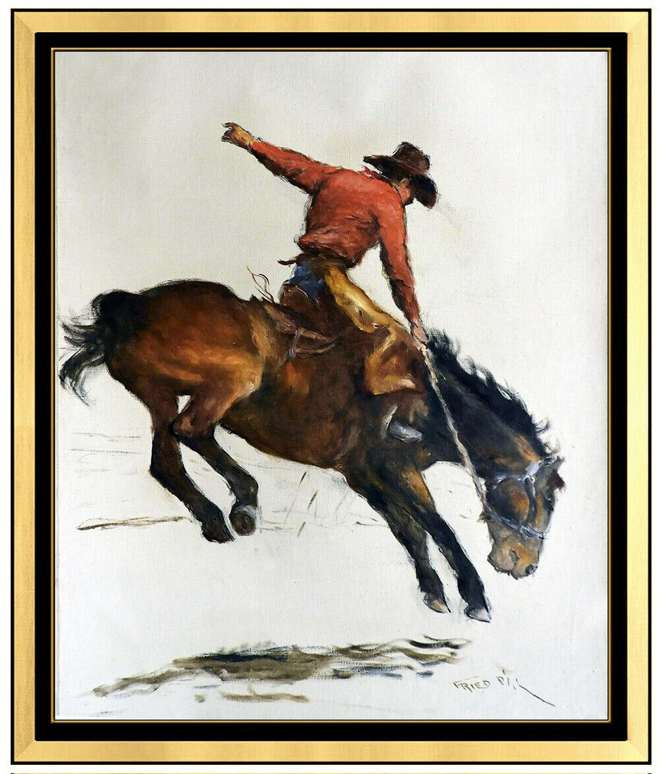 Pal Fried Large Oil Painting On Canvas Signed Western Cowboy Horse Rodeo Framed (1 of 4)