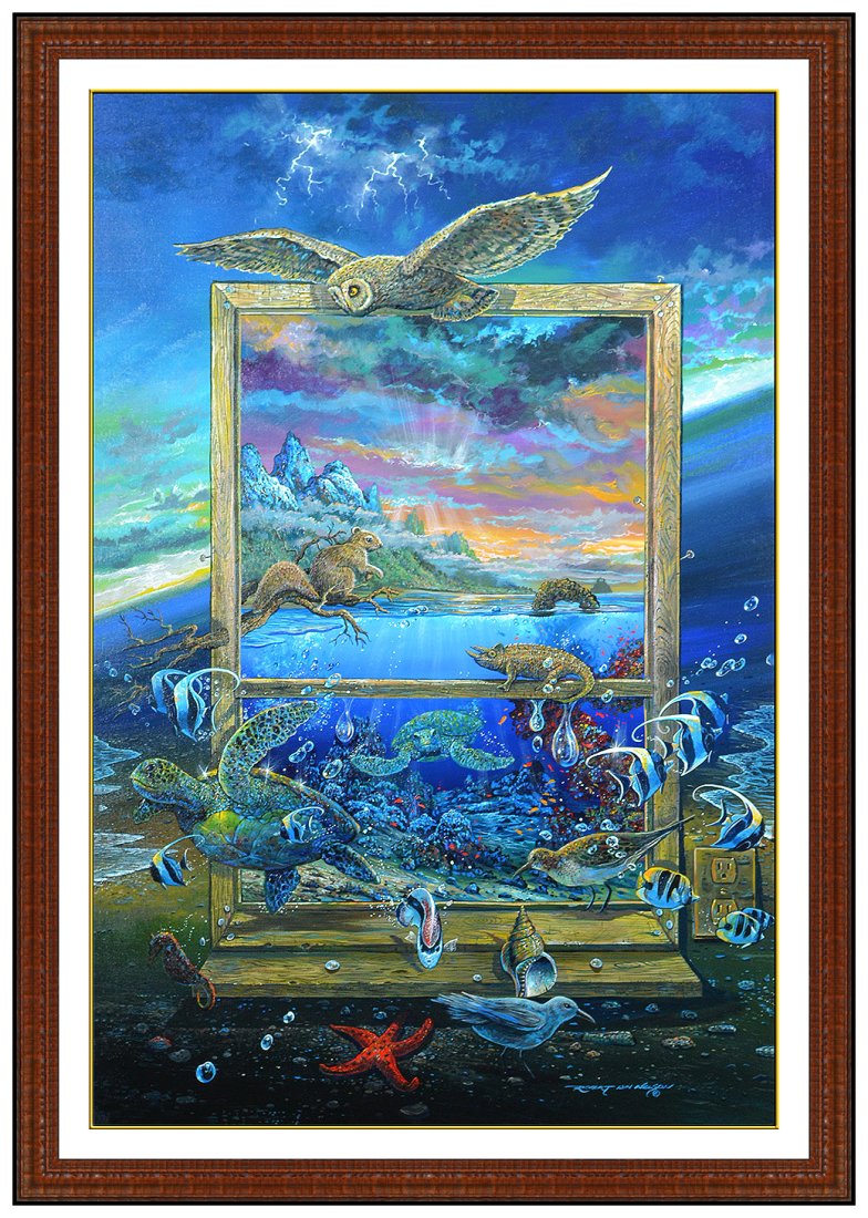 Robert Lyn Nelson Large Original Signed Animal Painting On Canvas Framed Signed (1 of 6)