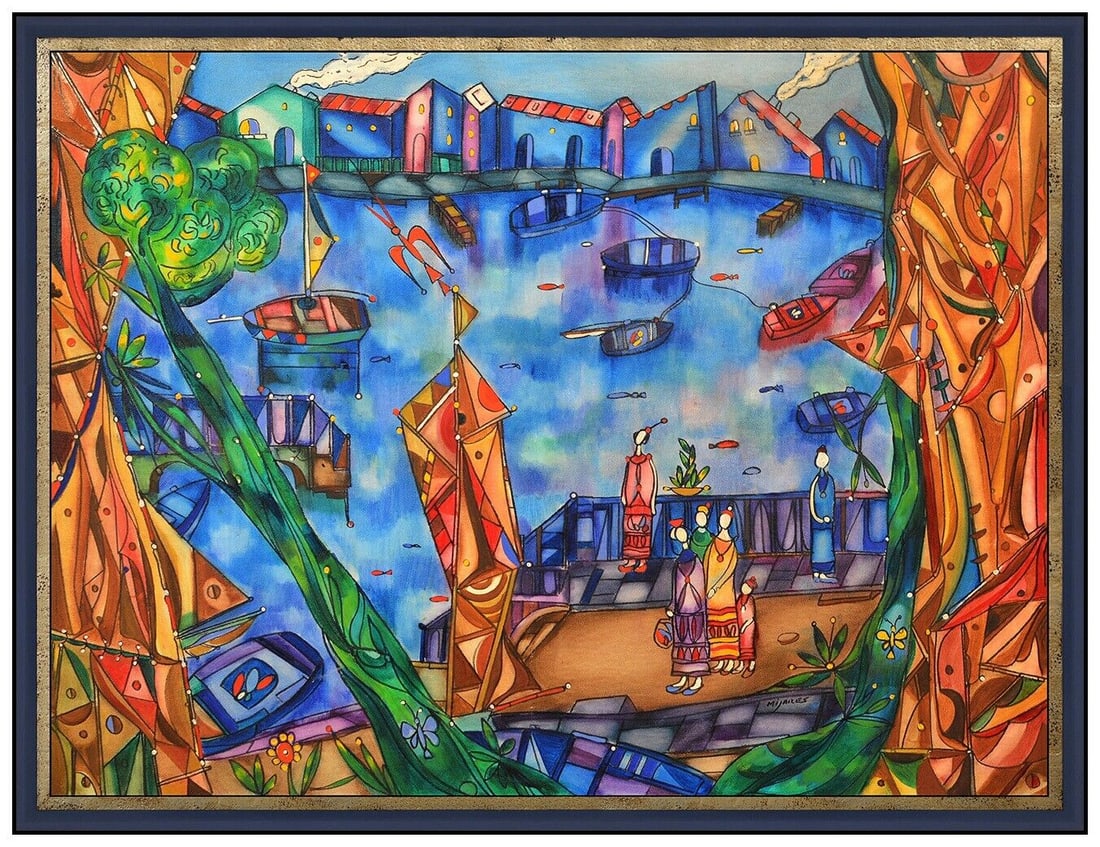 Jose Mijares Large Original Oil Painting On Canvas Signed Harbor Framed Signed (1 of 5)