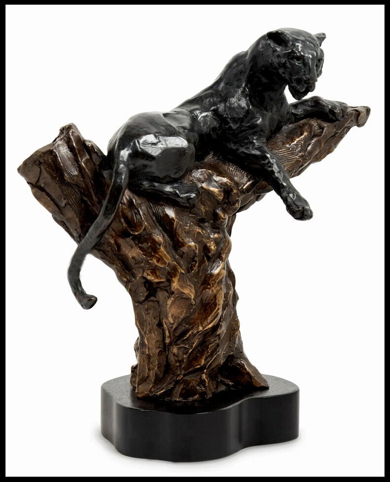 Leroy Neiman Rare Bronze Sculpture Black Panther Vigilant Signed Original Art (1 of 4)