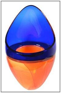 John Kiley Large Original Hand Blown Glass Vase Of Orange Blue Signed Artwork: This lot includes:Gallery COA & free domestic shipping (*insurance and international shipping for an additional charge)Artist: John KileyTitle: Of Orange And BlueMedium: Hand Blown Glass VaseSize: 26&