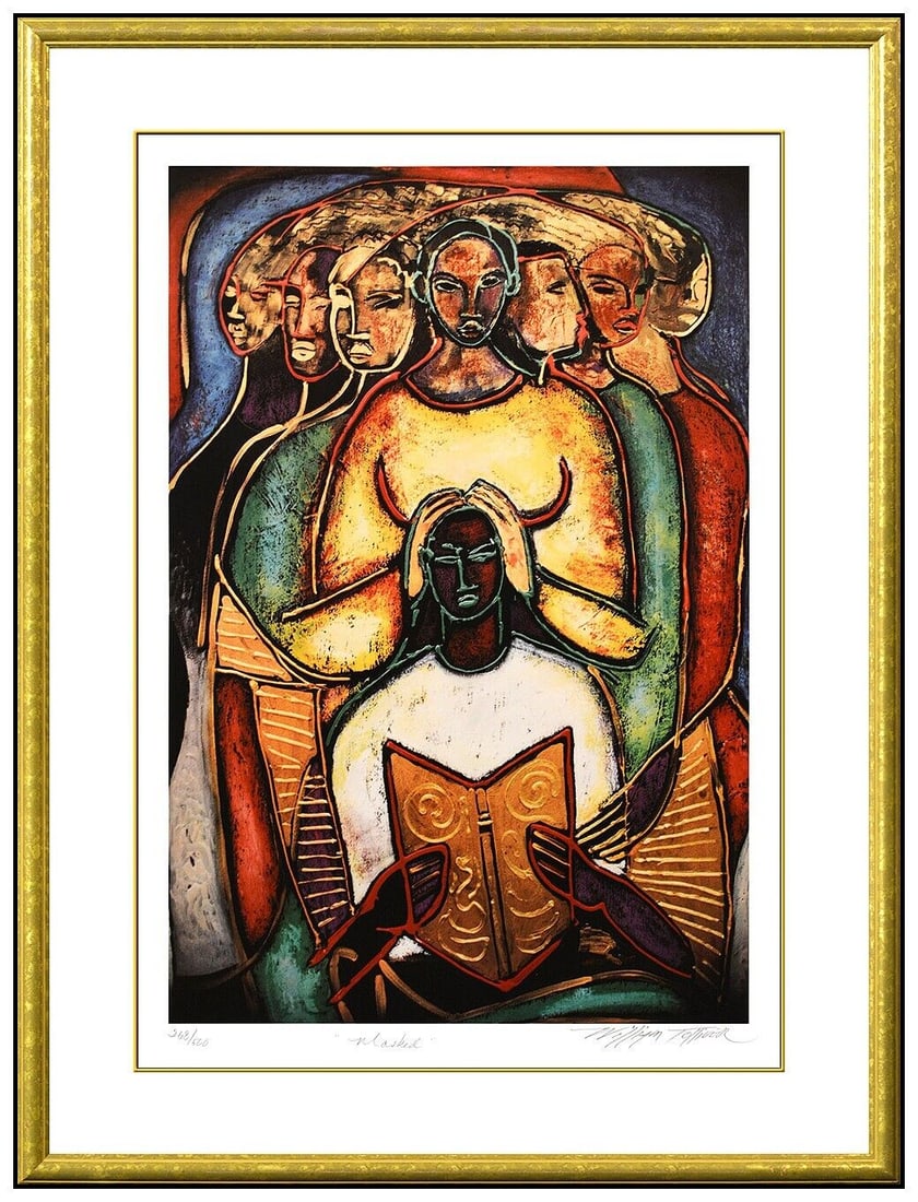 William Tolliver Masked Original Color Lithograph Hand Signed Framed Figurative (1 of 6)