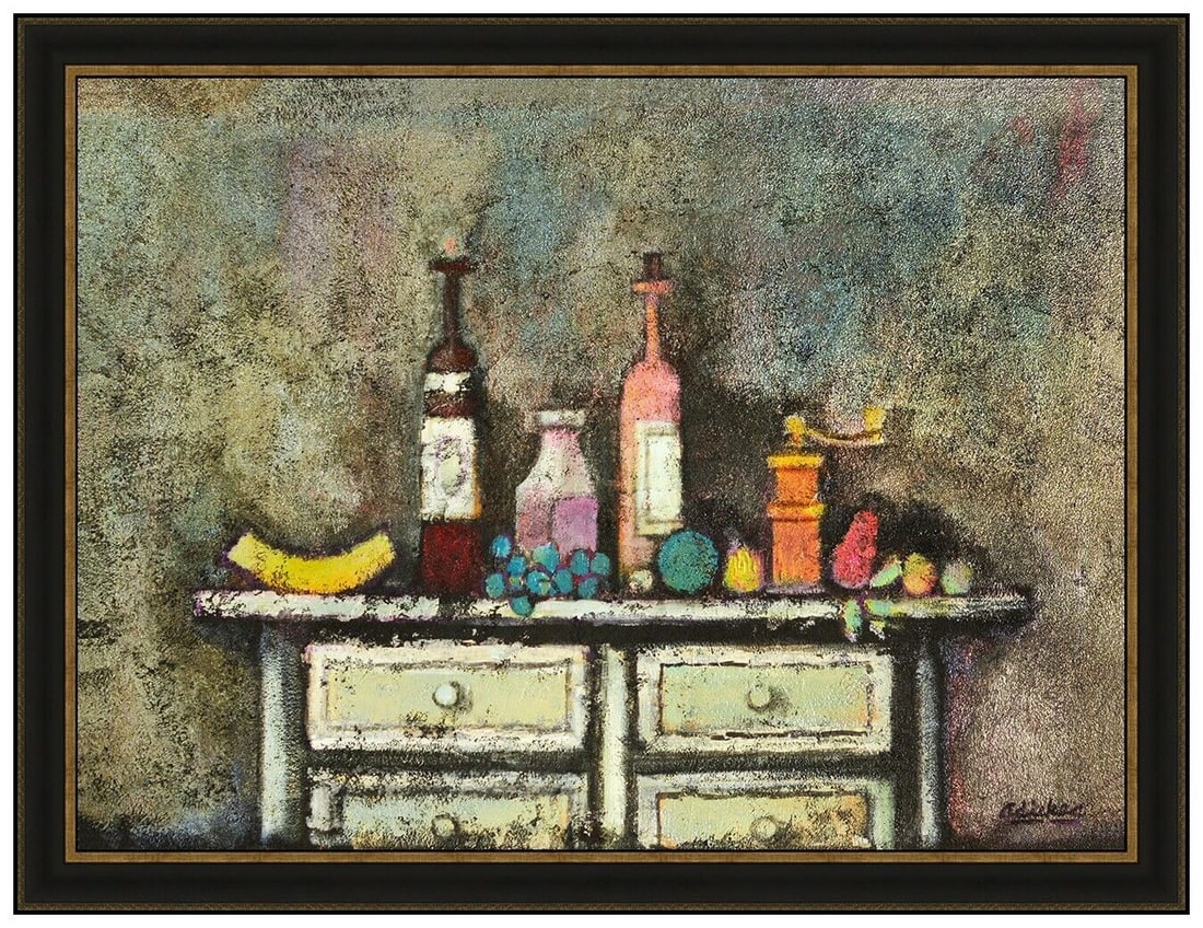 David Adickes Large Original Painting On Board Signed Framed Still Life Artwork: This lot includes:Gallery COA & free domestic shipping (*insurance and international shipping for an additional charge)Artist: David AdickesTitle: Night of GuestsMedium: Acrylic painting on boardSize:
