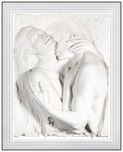 Bill Mack Large Bonded Sand Man Woman Embrace Relief Sculpture Signed Artwork: This lot includes:Gallery COA & free domestic shipping (*insurance and international shipping for an additional charge)Artist: Bill MackTitle: EmbraceMedium: Relief SculptureSize: 33” x 25&rdquo