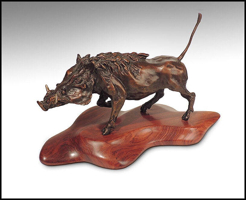 Alan Hamwi Bronze Full Round Sculpture Attitude Warthog Original Signed