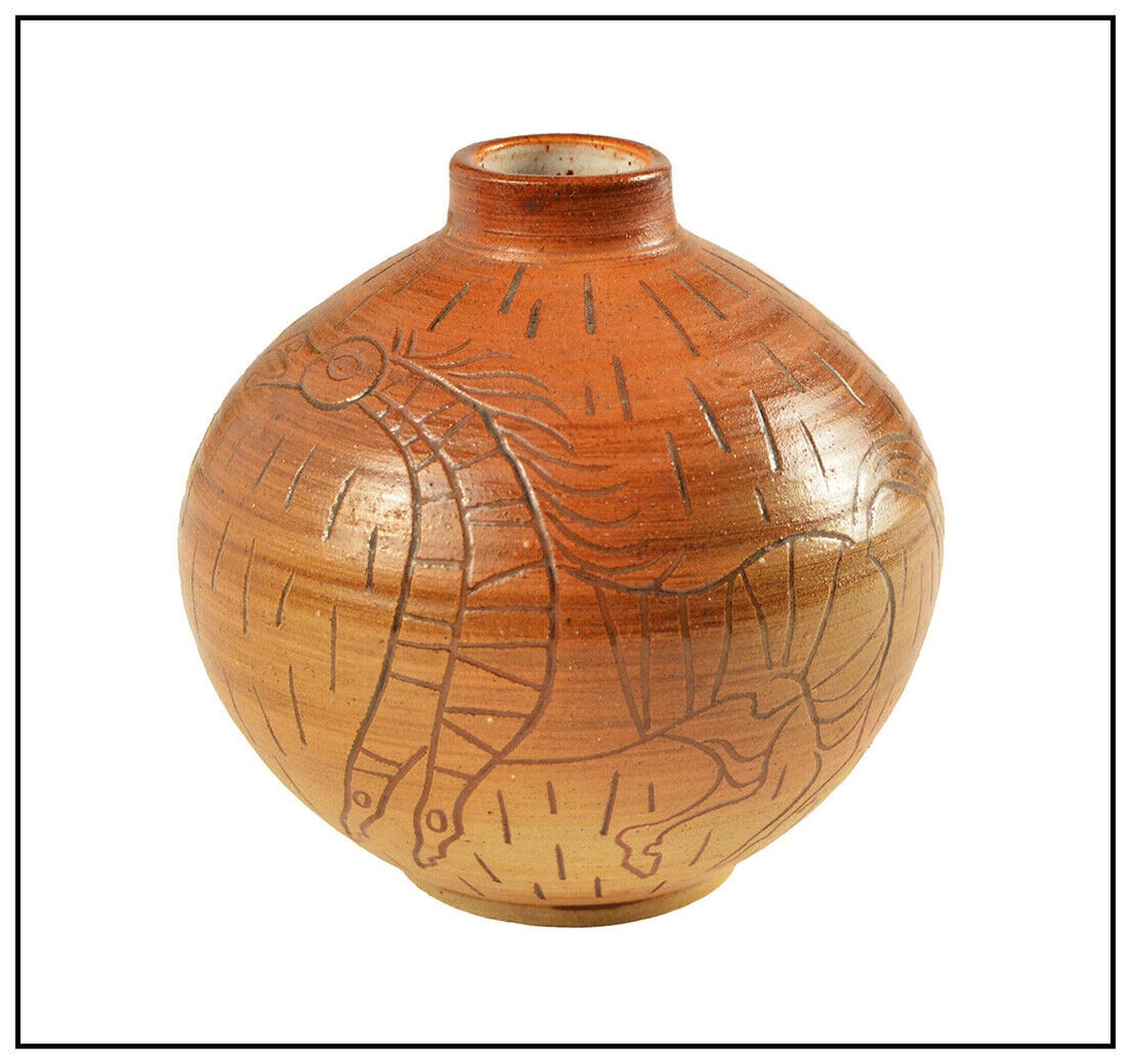 Aaron Bohrod Frederick Ball Collaboration Stoneware Vase Sculpture Horse Signed (1 of 5)