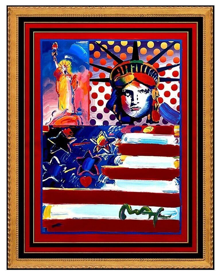 Peter Max Original Painting Statue Of Liberty Head Signed God Bless America Art (1 of 5)