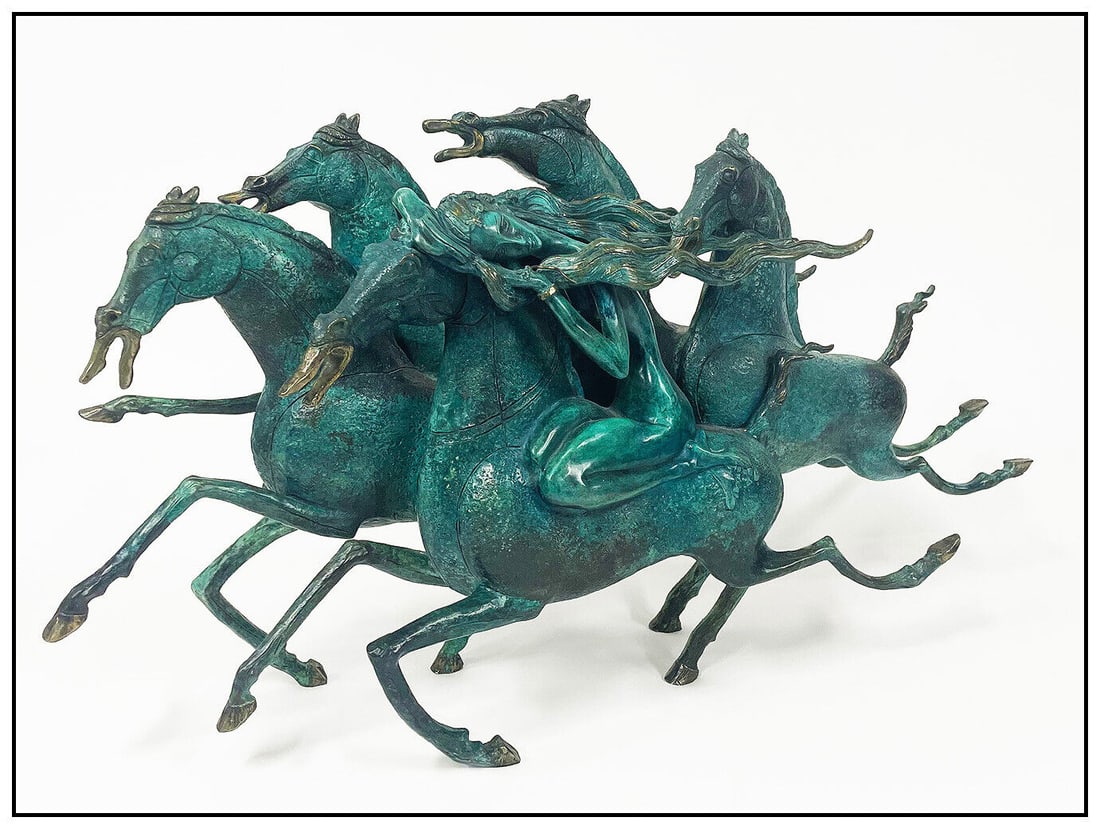 Jiang Tie Feng Original Bronze Sculpture Emerald Lady Horse Signed Chinese Art (1 of 5)