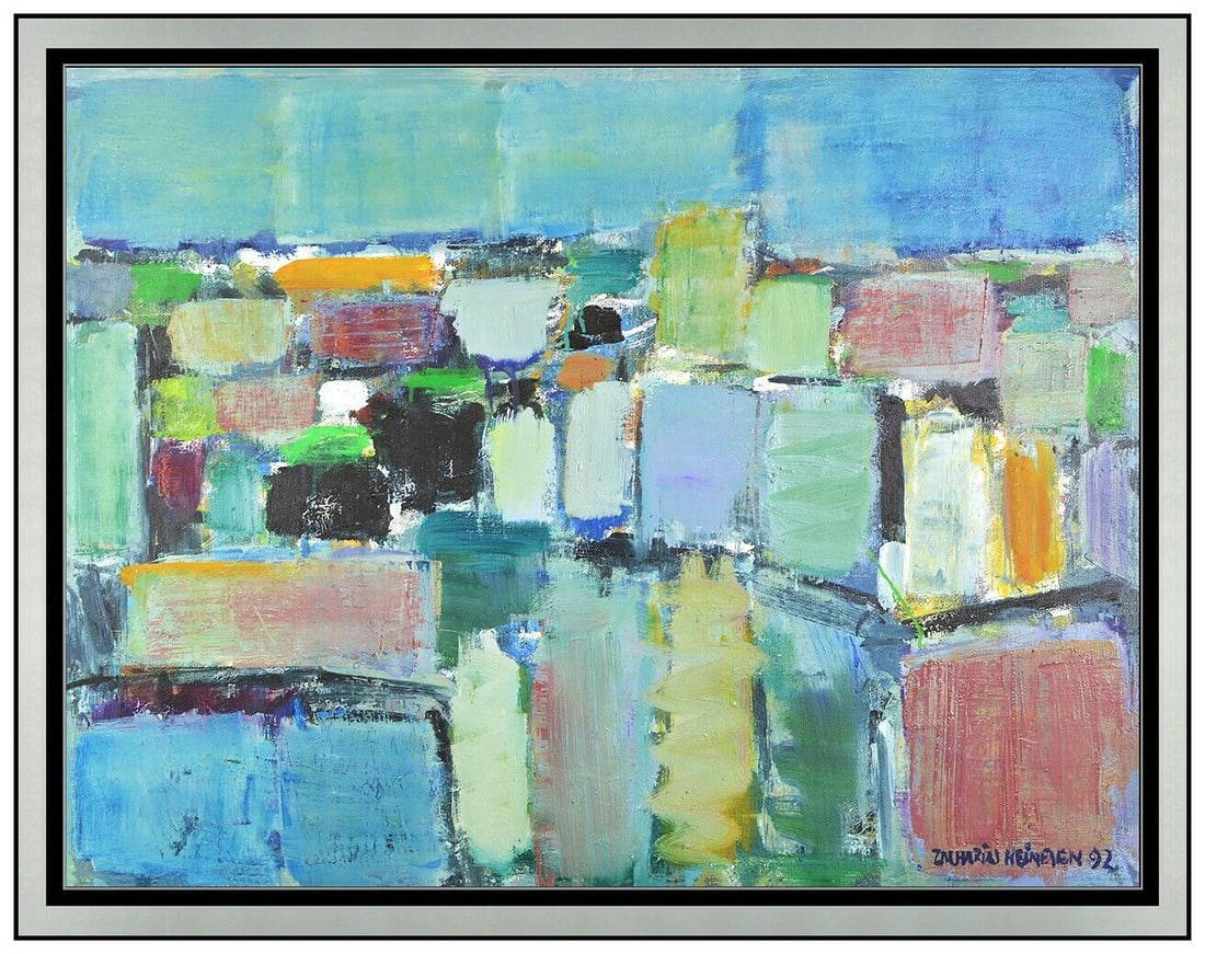 Zakarias Heinesen Large Original Painting On Canvas Abstract Signed Framed Art Auction