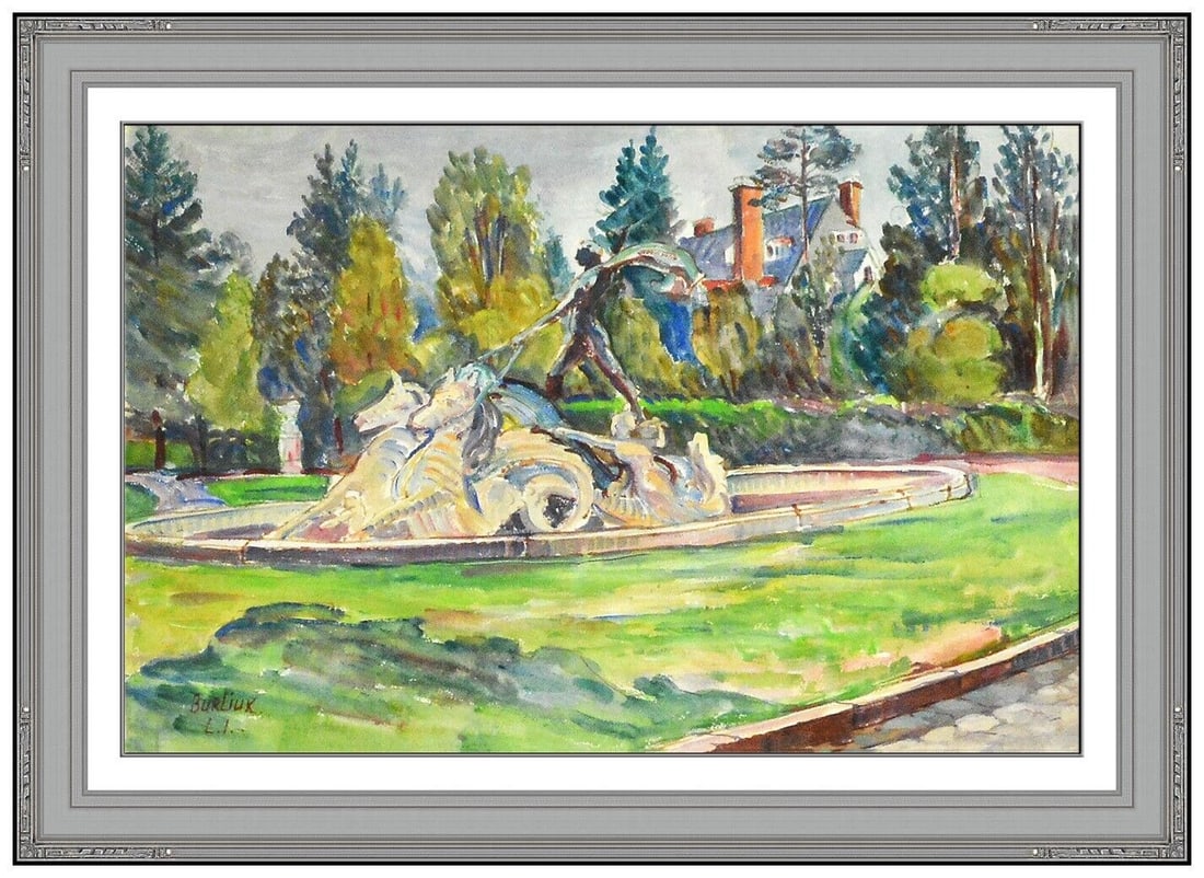 David Burliuk Authentic Painting On Paper Signed Landscape Framed Signed Artwork (1 of 4)