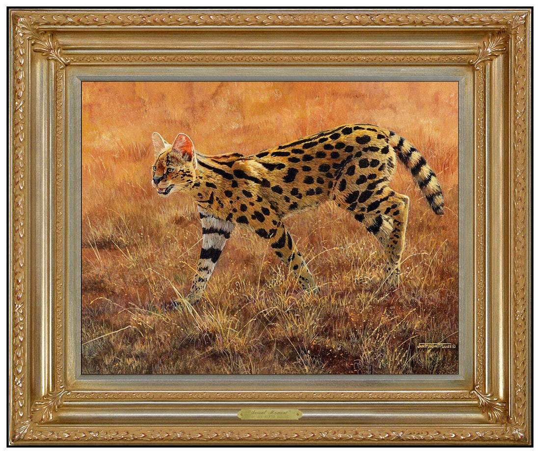 Jan Martin Mcguire Original Acrylic Painting On Board Wildlife Cat Signed Framed (1 of 5)