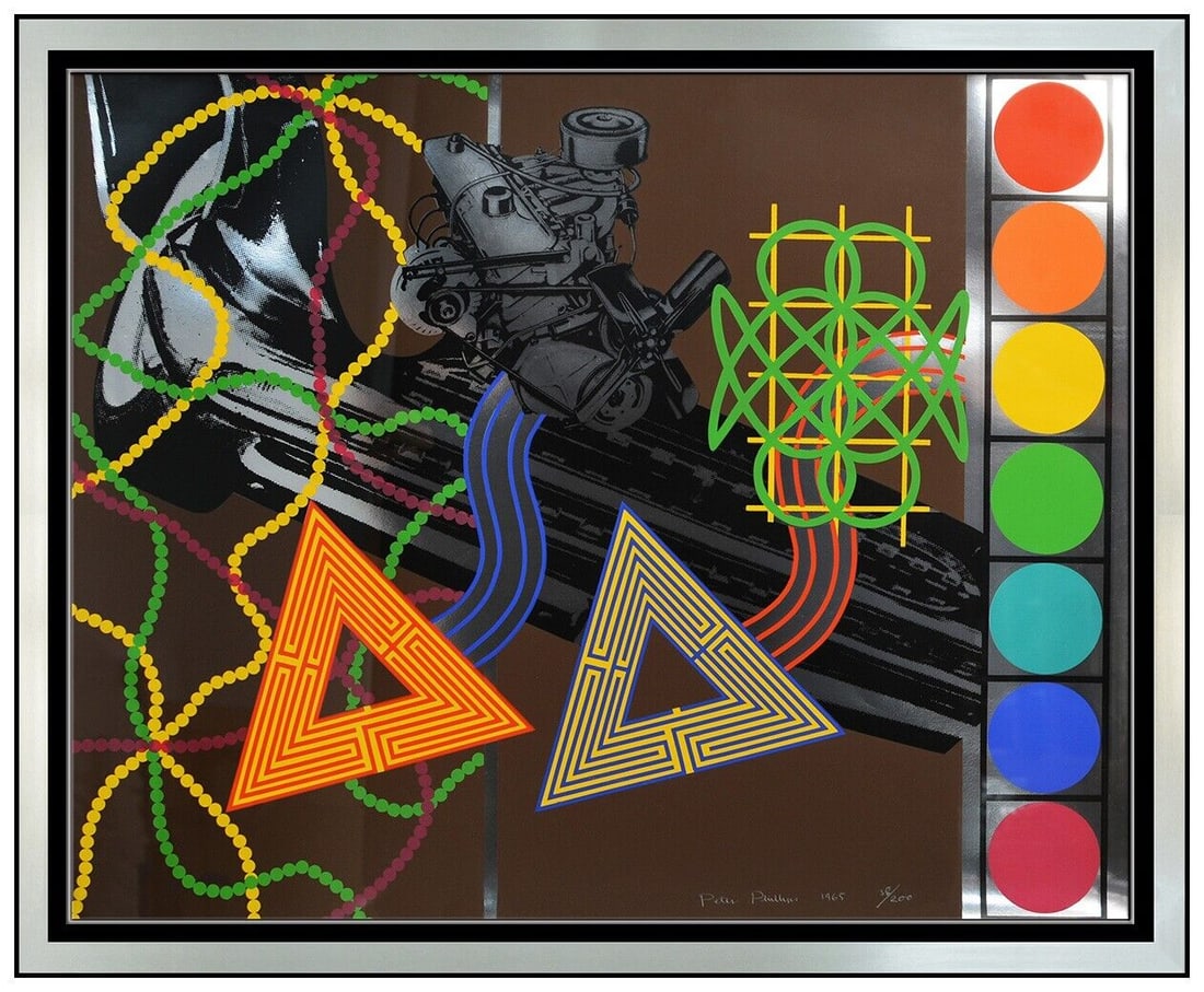 Peter Phillips Abstract Screenprint Hand Signed Custom Print Ii Signed Artwork: This lot includes:Gallery COA & free domestic shipping (*insurance and international shipping for an additional charge)Artist: Peter Phillips Title: Custom Print IIMedium: ScreenprintSize: 24” x
