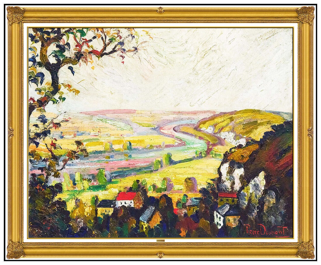 Pierre Dumont Original Painting Oil On Canvas Signed French Landscape Artwork: This lot includes:Gallery COA & free domestic shipping (*insurance and international shipping for an additional charge)Artist: Pierre DumontTitle: La Seine a la Roche GuyonMedium: Oil On CanvasSize: 2