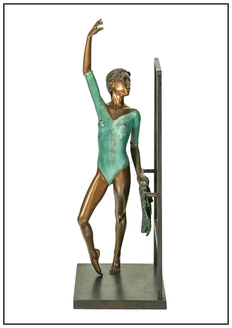 Richard Shiloh Large Original Ballerina Dance Bronze Sculpture Signed Artwork: This lot includes:Gallery COA & free domestic shipping (*insurance and international shipping for an additional charge)Artist: Richard ShilohTitle: Fourth PositionMedium: BronzeSize: 38" x 14" x 16"Si