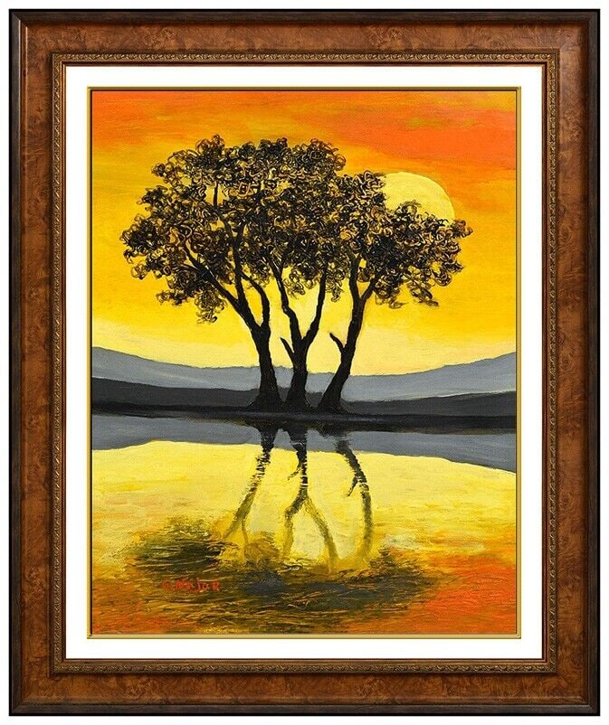 David Najar Original Oil Painting On Canvas Signed Tree Sun Landscape Framed Art (1 of 4)