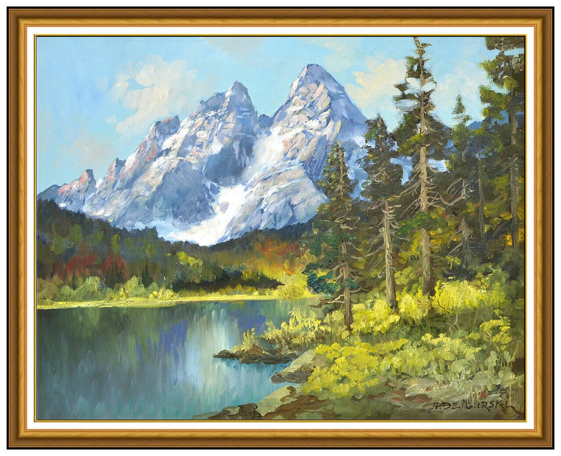 Alexander Dzigurski Original Mountain Landscape Painting On Canvas Signed Framed: This lot includes:Gallery COA & free domestic shipping (*insurance and international shipping for an additional charge)Artist: Alexander DzigurskiTitle: Hidden Lake Medium: Oil Painting On CanvasSize: