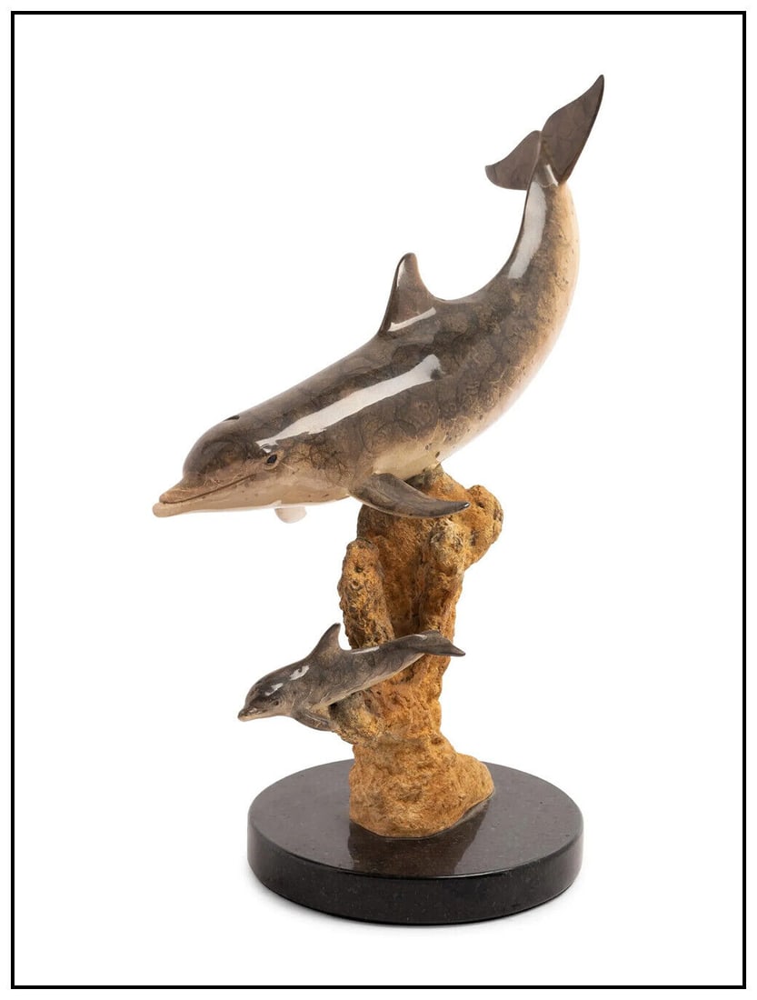 Robert Wyland Dolphin And Calf Sealife Bronze Sculpture Signed Marine Animal Art (1 of 4)