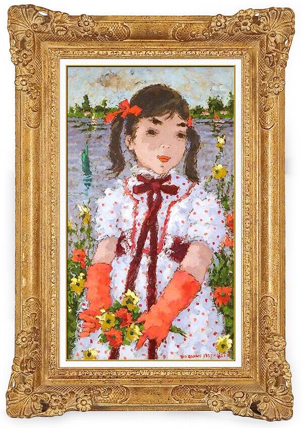 Suzanne Eisendieck Oil Painting On Canvas Girl Portrait Signed Flower Artwork: This lot includes:Gallery COA & free domestic shipping (*insurance and international shipping for an additional charge)Artist: Suzanne Eisendieck Title: Petit Fille D'HonneurMedium: Oil Painting On Ca