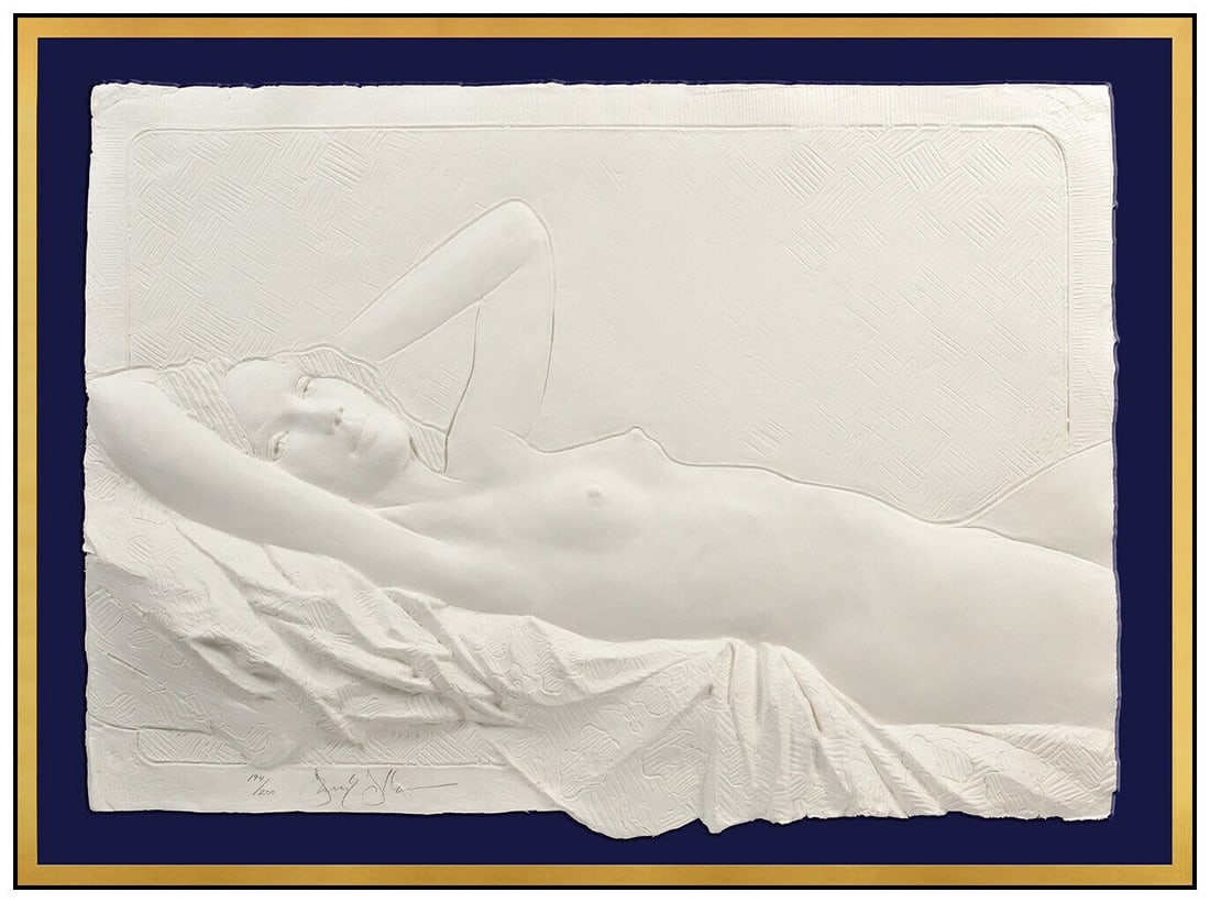 Frank Gallo Original Cast Paper Relief Sculpture Reclining Nude Hand Signed ArtOpens: This lot includes:Gallery COA & free domestic shipping (*insurance and international shipping for an additional charge)Artist: Frank GalloTitle: Reclining NudeMedium: Cast Paper ReliefSize: 32.5" x 3.