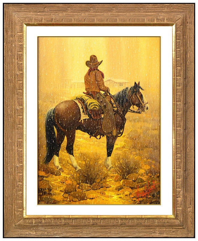 George Dee Smith Western Landscape Horse Cowboy Painting On Board Signed Artwork (1 of 6)