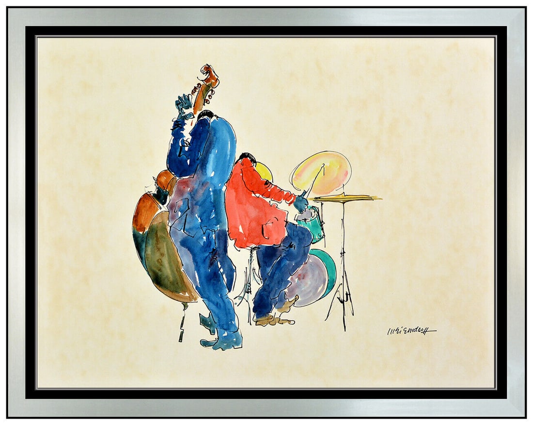 Leo Meiersdorff Original Watercolor Painting Signed Jazz Musicians Portrait Art (1 of 4)
