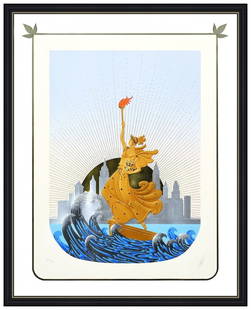 Erte Embossed Statue Of Liberty Day Color Serigraph Large Hand Signed Framed Art: This lot includes:Gallery COA & free domestic shipping (*insurance and international shipping for an additional charge)Artist: Erte Title: Statue Of Liberty, DayMedium: SerigraphSize: 34 ½&rdqu