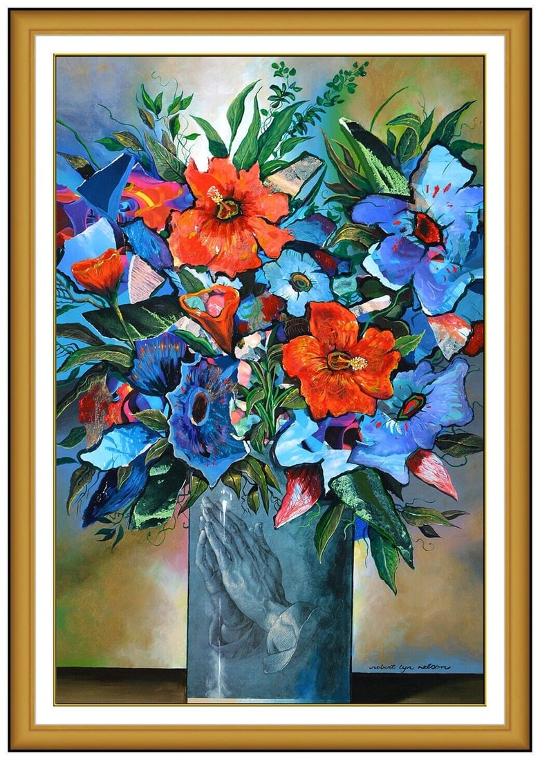 Robert Lyn Nelson Original Painting Oil Acrylic On Canvas Framed Signed Flowers (1 of 6)