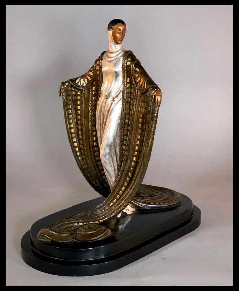 Erte Signed Bronze Sculpture La Mysterieuse Original Art Deco Antique: This Lot Includes:Gallery Coa & Free Domestic Shipping (*Insurance And International Shipping For An Additional Charge)Artist: Erte Title: La MysterieuseMedium: BronzeSize: 15 1/2" X 9" X 15 1/2"Signe