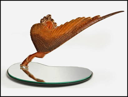 Erte Rare Coquette Bronze Sculpture Art Deco Table Mirror Signed Romain Tirtoff: This Lot Includes:Gallery Coa & Free Domestic Shipping (*Insurance And International Shipping For An Additional Charge)Artist: Erte Title: CoquetteMedium: BronzeSize: 15.25"H X 25"W X 11"DSigned: In B