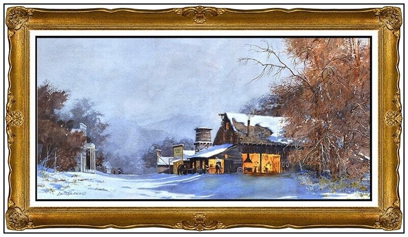 David Halbach Original Watercolor Painting Frontier Winter Landscape Framed Art (1 of 4)