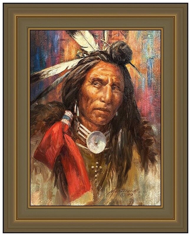 Mark Martensen Original Oil Painting On Canvas Native American Signed Portrait (1 of 4)