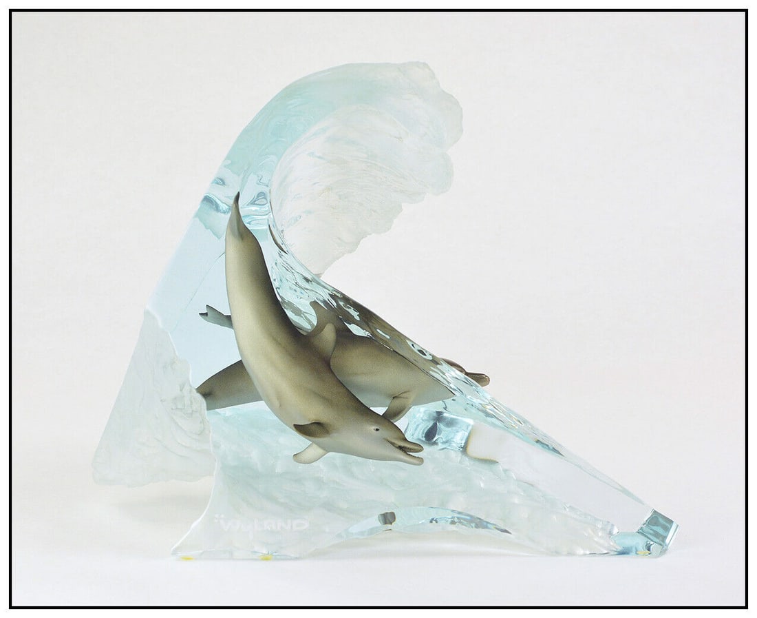 Robert Wyland Surf Riders Acrylic Bronze Sculpture Signed Dolphin Wildlife Art (1 of 8)