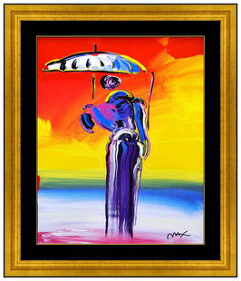 Peter Max Umbrella Man With Cane Hand Signed Original Silkscreen Sage Pop Art: This lot includes:Gallery COA & free domestic shipping (*insurance and international shipping for an additional charge)Artist: Peter Max Title: Umbrella Man With CaneMedium: SilkscreenSize: 28" x 22"F