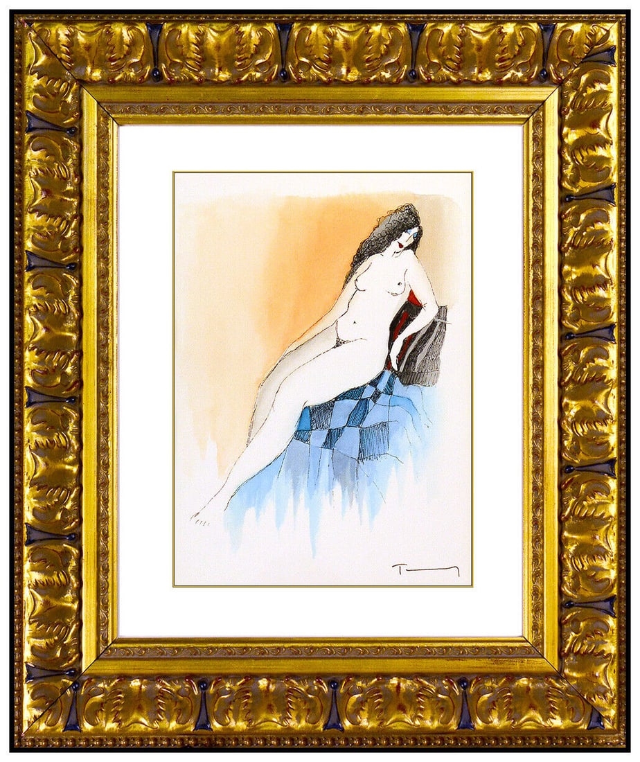 Itzchak Tarkay Original Watercolor Painting Signed Nude Lady Portrait Framed Art: This lot includes: Gallery COA & free domestic shipping (*insurance and international shipping for an additional charge) Artist: Itzchak Tarkay Title: Nude in Repose Medium: Watercolor Size: 12" x 9" 