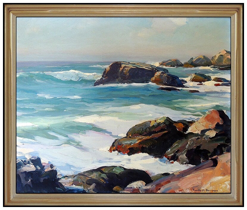 Emile A. Gruppe Original Oil Painting On Canvas Signed Gloucester Bass Rocks Art (1 of 4)