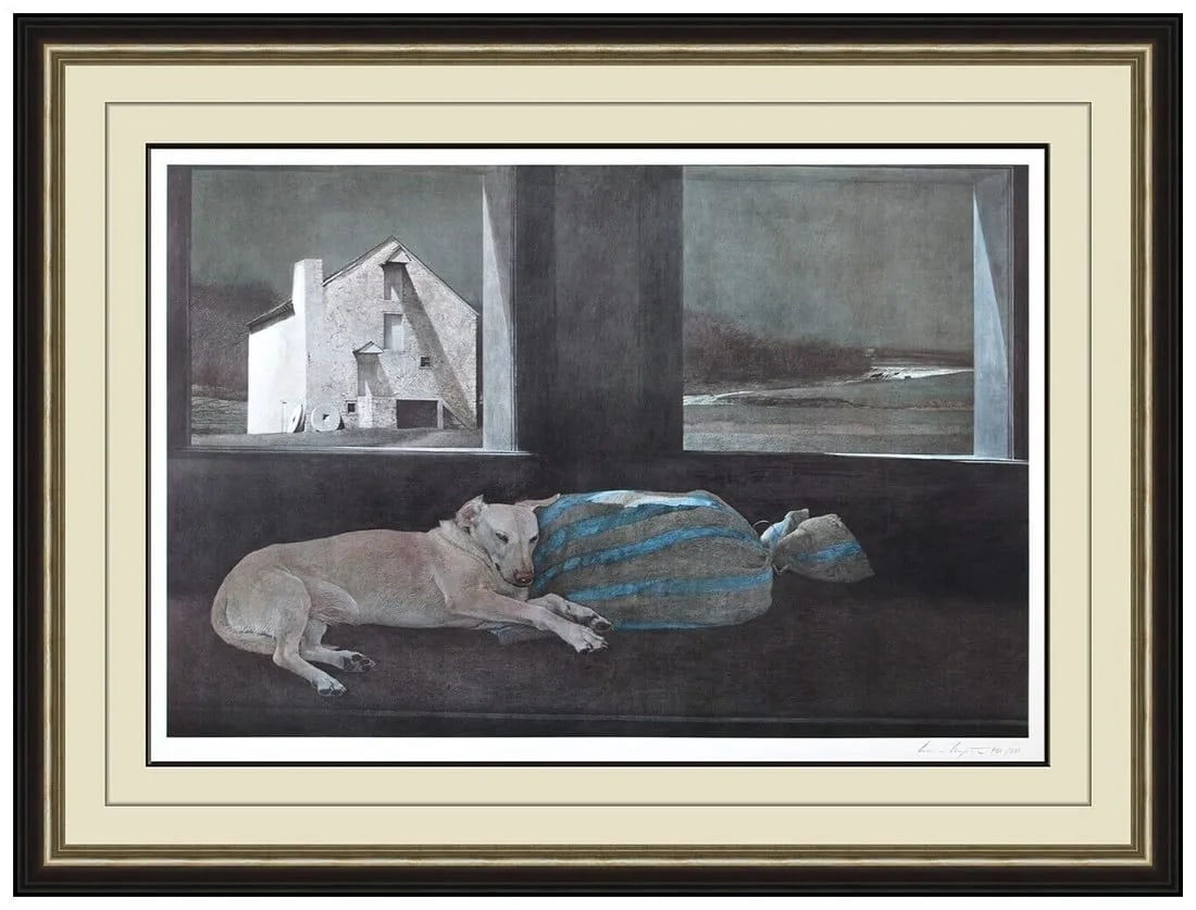 Andrew Wyeth Authentic Original Night Sleeper Collotype Signed Framed Dog Art (1 of 4)