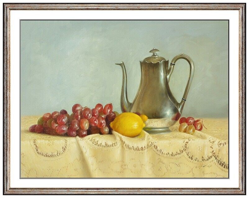 William Acheff Original Oil Painting On Canvas Signed Still Life Framed Artwork: This Lot Includes:Gallery Coa & Free Domestic Shipping (*Insurance And International Shipping For An Additional Charge)Artist: William Acheff Title: The Tradition Silver And Fruit Medium: Oil Painting