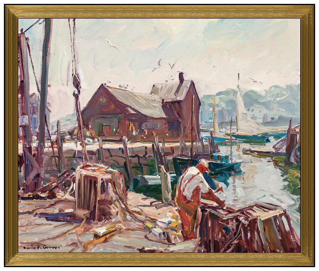 Emile A. Gruppe Original Oil Painting On Canvas Signed Rockport Harbor Artwork (1 of 5)