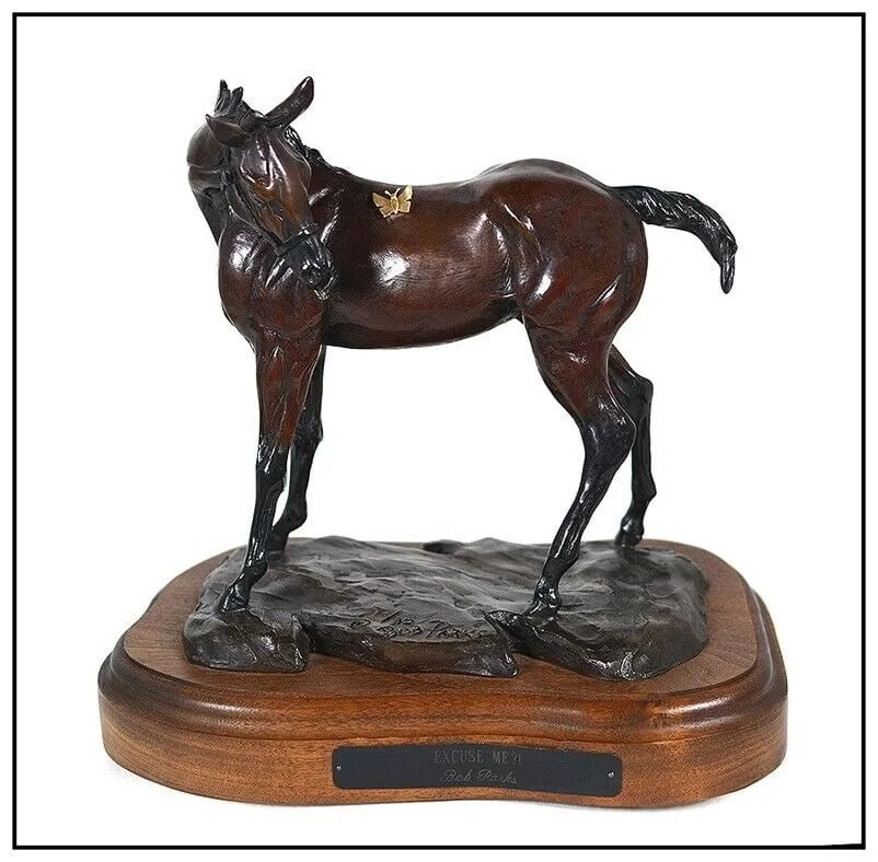 Bob Parks Bronze Excuse Me Sculpture Animal Horse Butterfly Western Signed Art (1 of 6)