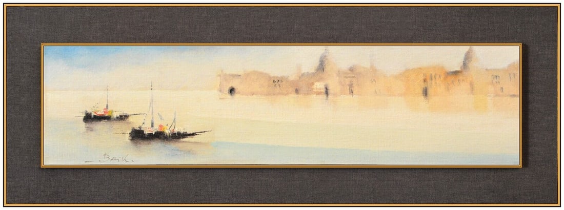 Giorgio Baik Original Painting On Board Signed Framed City Waterscape Artwork: This Lot Includes:Gallery Coa & Free Domestic Shipping (*Insurance And International Shipping For An Additional Charge)Artist: Giorgio Baik Title: Fleet PairMedium: Oil Painting On BoardSize: 4”