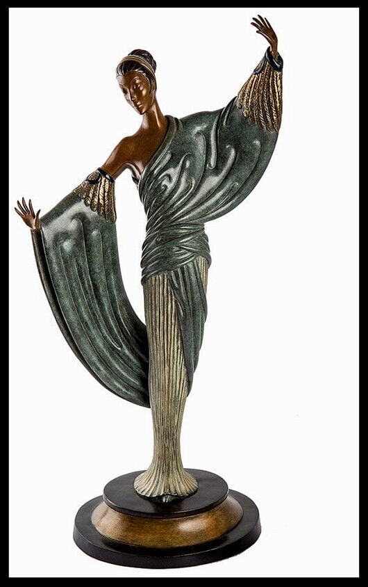 $22,000 Erte Signed Bronze Sculpture In The Evening Original Art Deco Antique: This lot includes:Gallery COA & free domestic shipping (*insurance and international shipping for an additional charge)Artist: ERTETitle: In the Evening Medium: Bronze SculpturesSize: 20"HSigned: In b