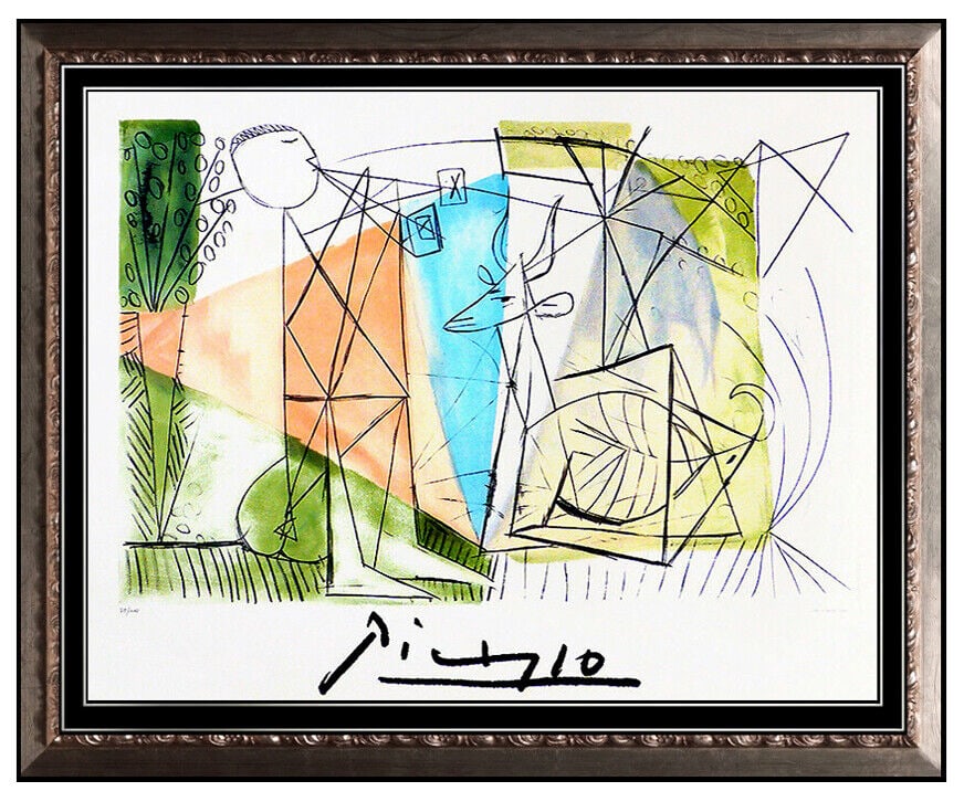 Pablo Picasso Color Lithograph Joueur Flute Gazelle Large Cubism Framed Artwork (1 of 6)