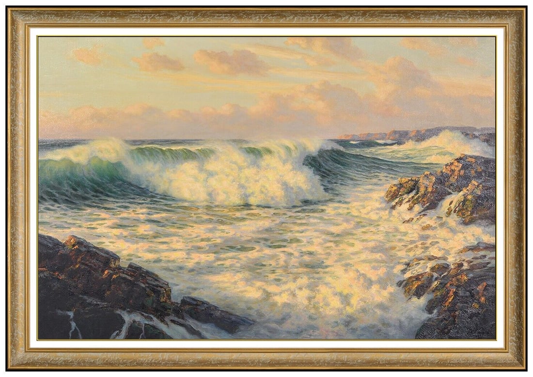Josef Joseph Arentz Original Oil Painting Ocean Landscape Signed Framed Artwork (1 of 5)